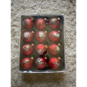 Kurt Adler 12 Days of Christmas Decorative Glass Ball Ornament Set of 12 NIB VTG